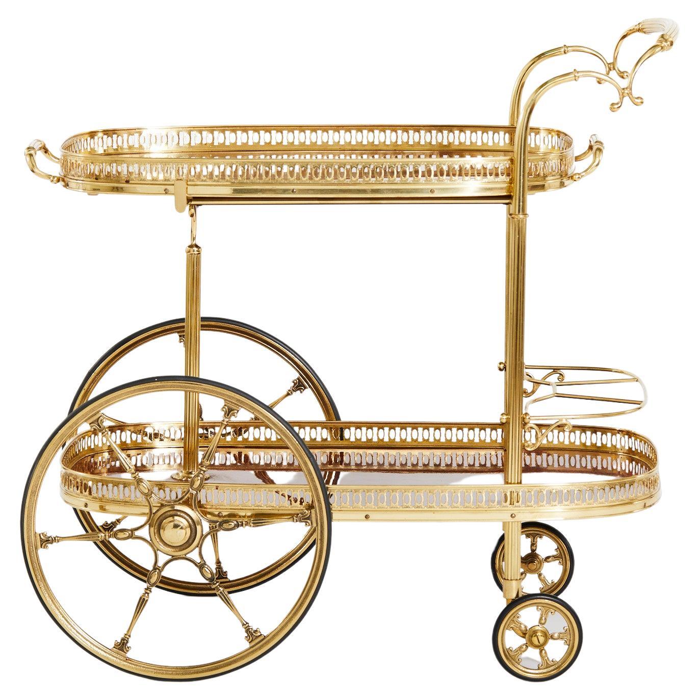 Mid-20th Century Italian Brass / Mahogany Bar Cart