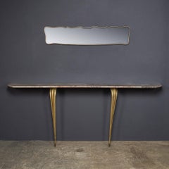 Mid 20th Century Italian Brass & Marble Console With Mirror c.1950
