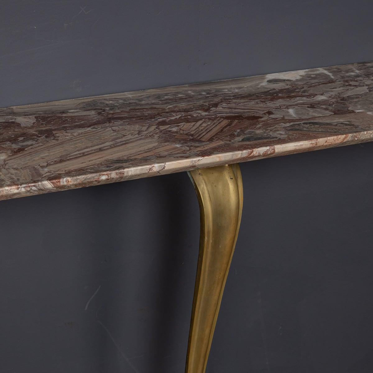 Console in ottone e marmo della metà del XX secolo con specchio c.1950 in vendita 1