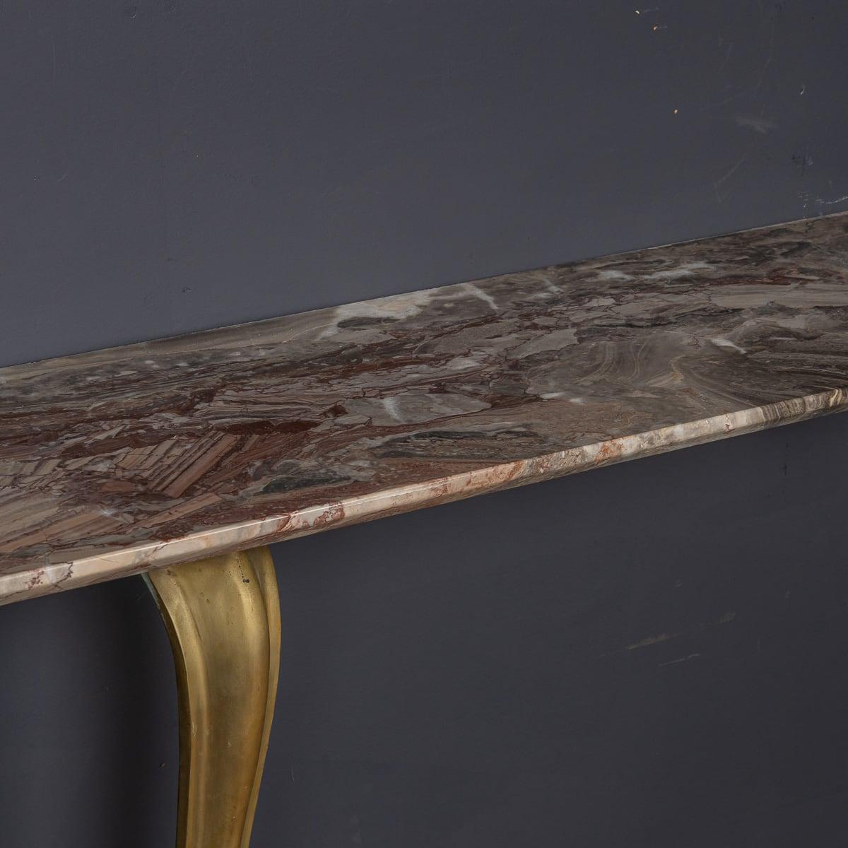 Console in ottone e marmo della metà del XX secolo con specchio c.1950 in vendita 3