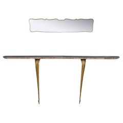 Mid 20th Century Italian Brass & Marble Console With Mirror c.1950