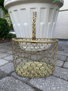 Mid-20th Century Italian Brass Wire Basket with Braided Handle