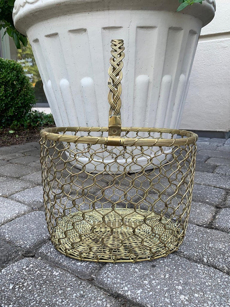 Mid20th Century Italian Brass Wire Basket with Braided Handle at 1stDibs