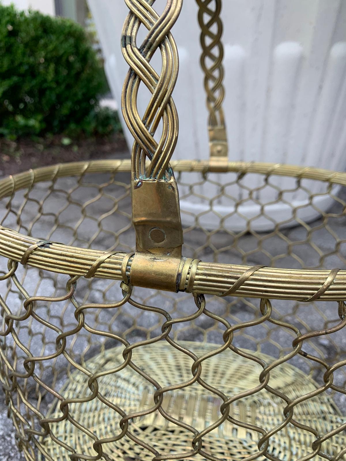 Mid-20th Century Italian Brass Wire Basket with Braided Handle 1