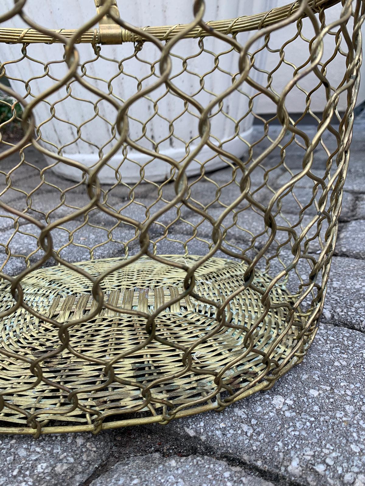 Mid-20th Century Italian Brass Wire Basket with Braided Handle 2