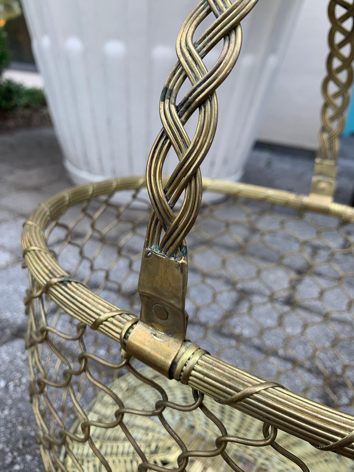 Mid-20th Century Italian Brass Wire Basket with Braided Handle 4
