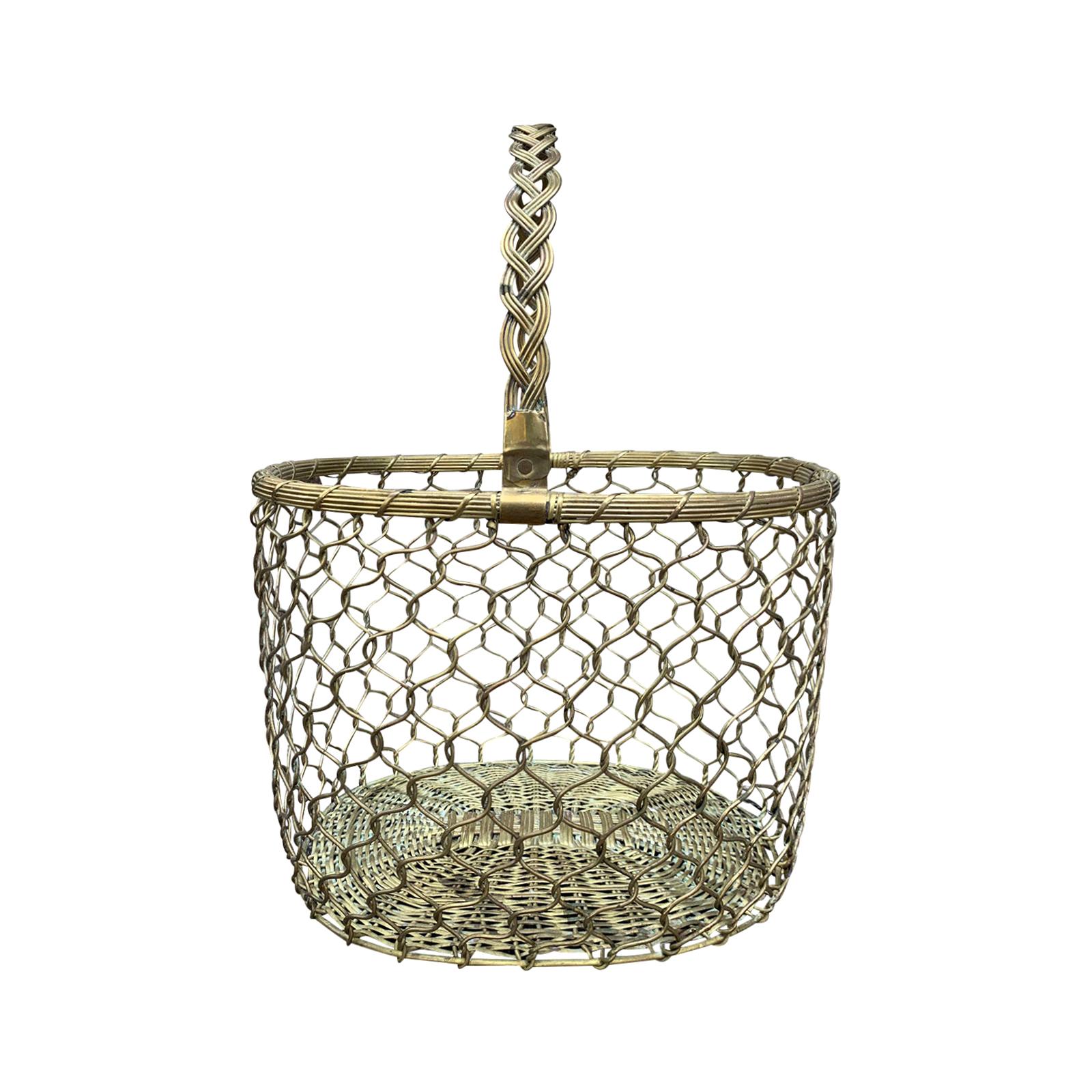 Mid-20th Century Italian Brass Wire Basket with Braided Handle