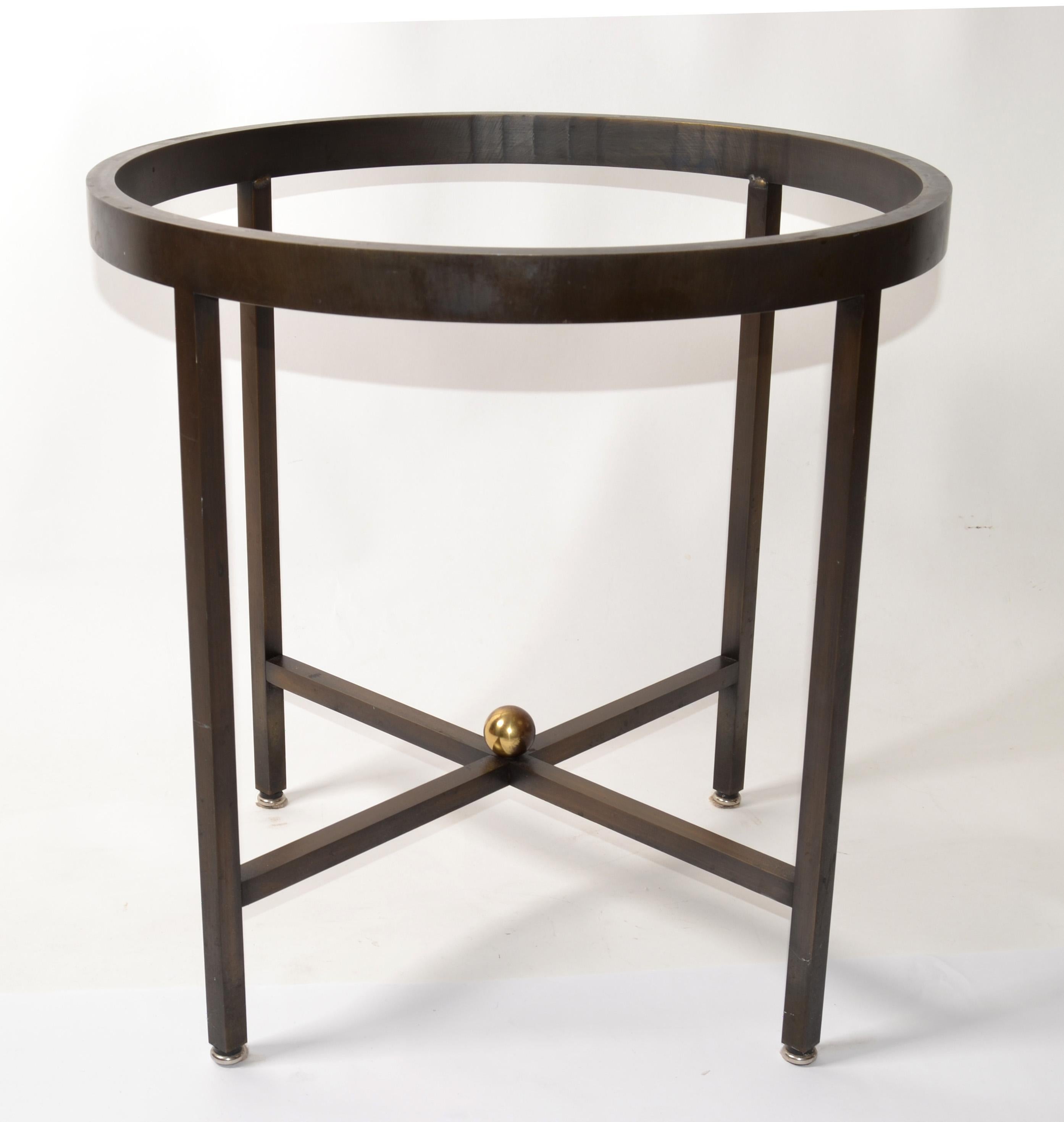 Mid-20th Century Italian Bronze Brass Beveled Round Tan Stone Top Side Table  For Sale 10