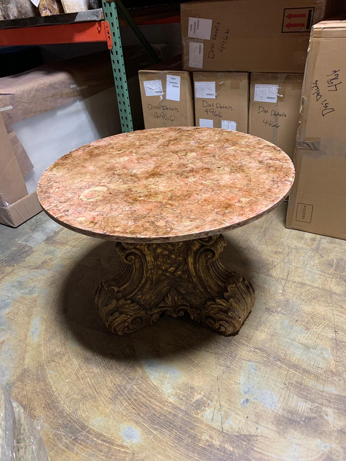 Mid-20th Century Italian Carved Giltwood Pedestal Table with Marble Top 14