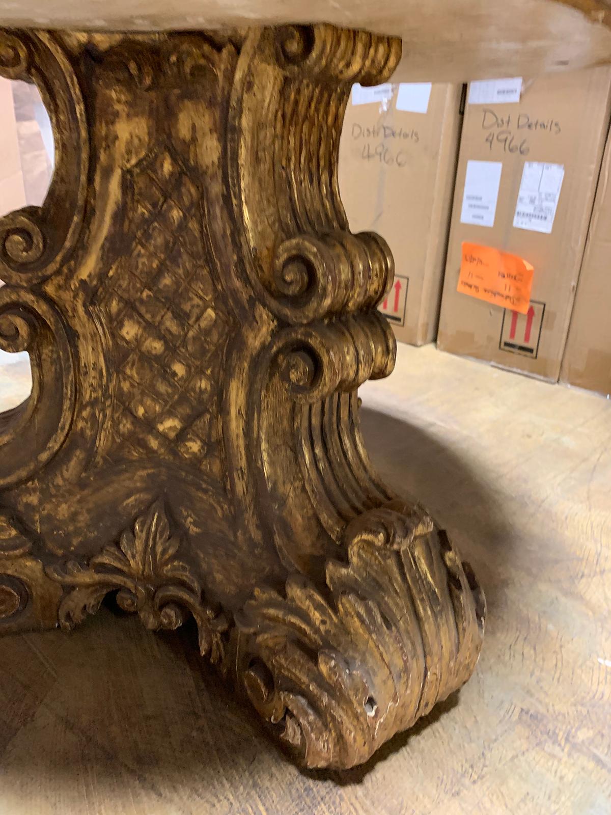 Mid-20th Century Italian Carved Giltwood Pedestal Table with Marble Top In Good Condition In Atlanta, GA