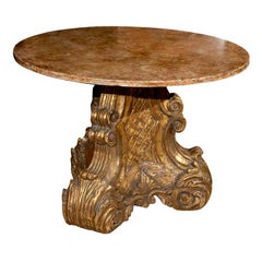Mid-20th Century Italian Carved Giltwood Pedestal Table with Marble Top