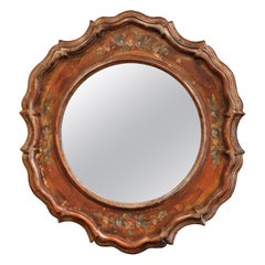 Mid-20th Century Italian Carved Hand Painted Wall Mirror with Floral Decor