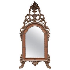 Vintage Mid-20th Century, Italian Carved Silver Leaf Mirror with Painted Coral Trim