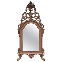 Mid-20th Century, Italian Carved Silver Leaf Mirror with Painted Coral Trim