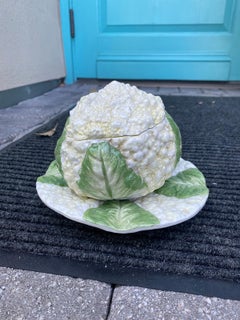 Mid-20th Century Italian Cauliflower Covered Dish with Underplate, All Marked