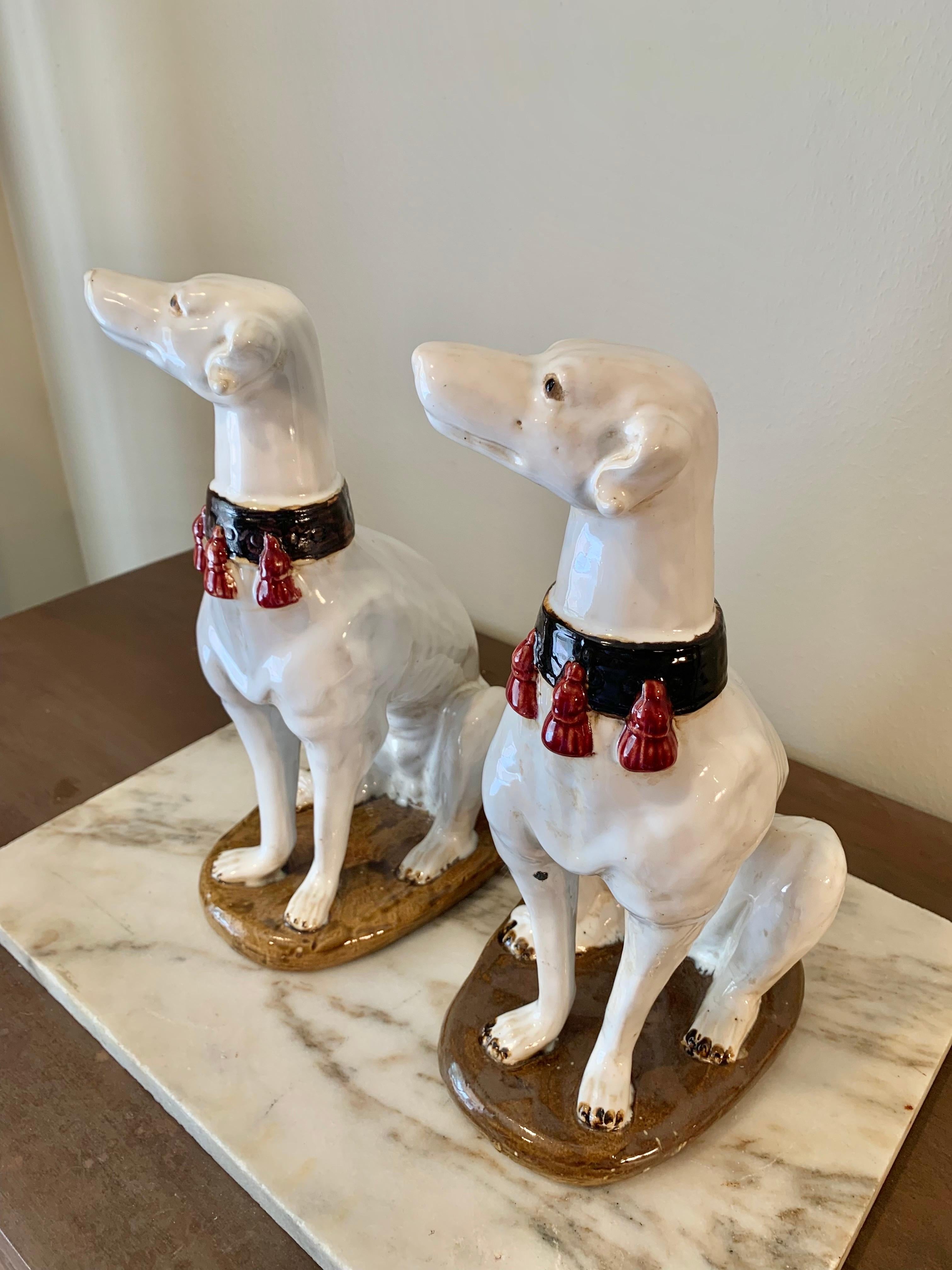 Mid 20th Century Italian Ceramic Whippet Sculptures - a Pair For Sale 5