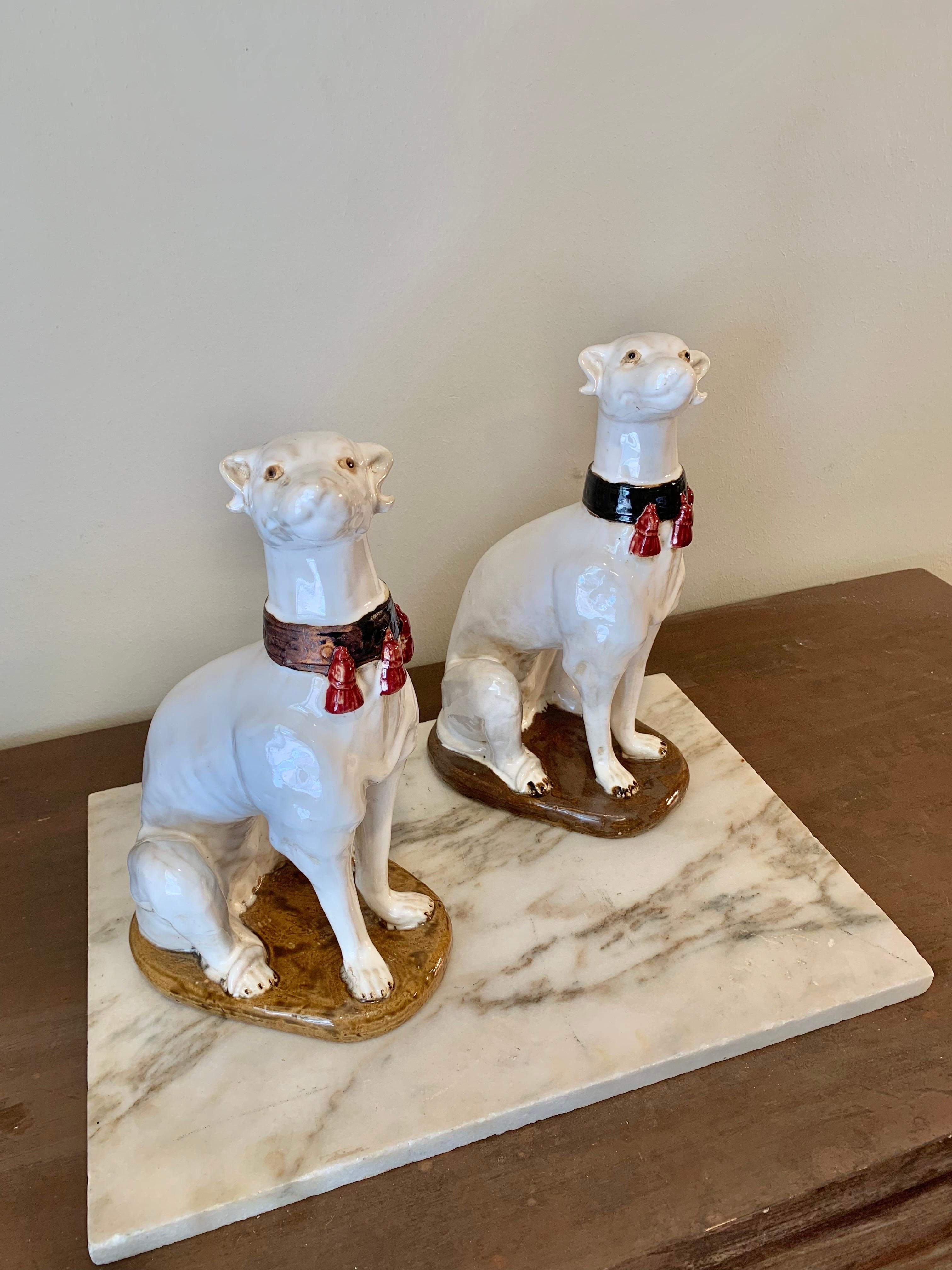 Mid 20th Century Italian Ceramic Whippet Sculptures - a Pair For Sale 7