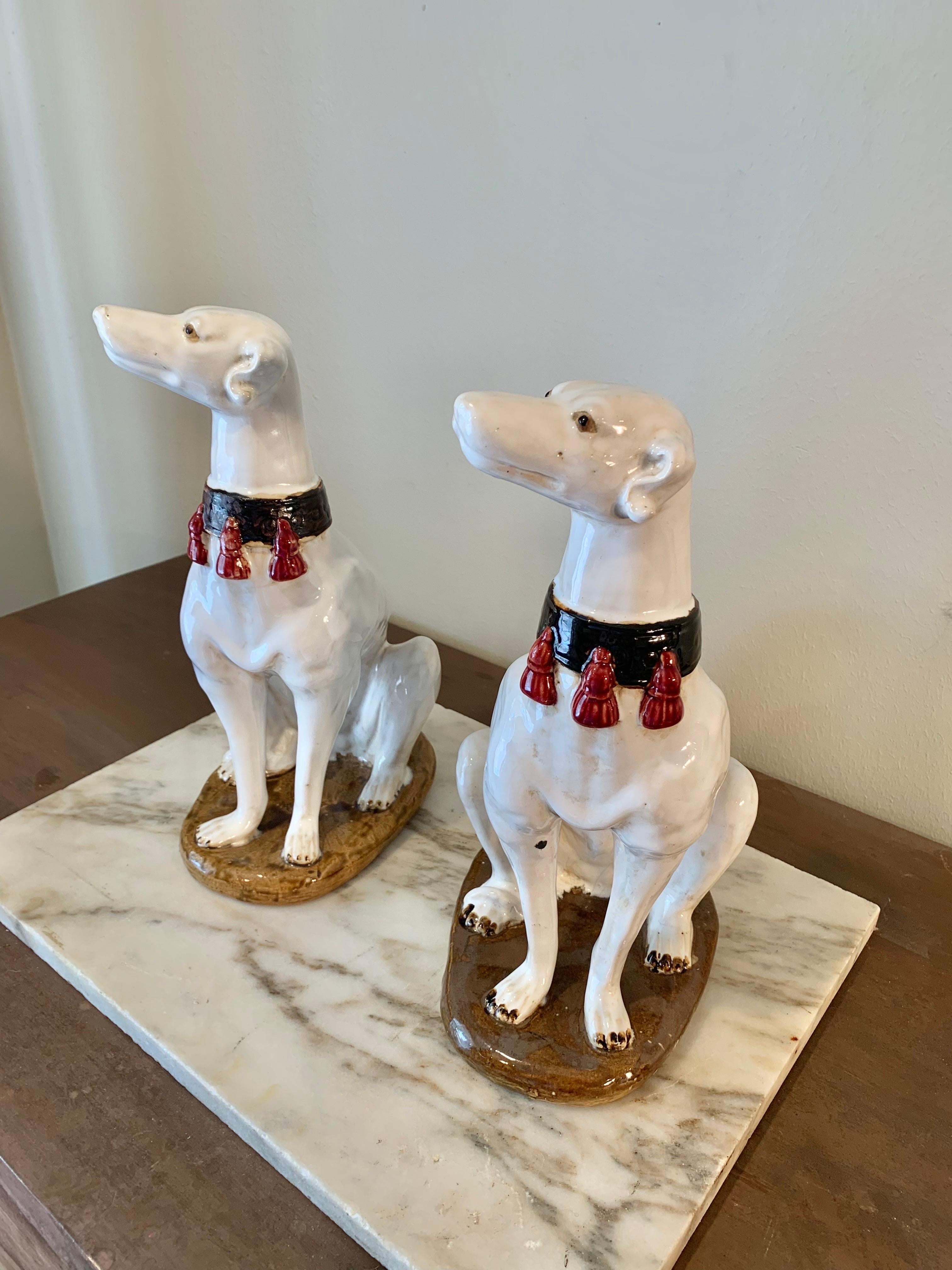 Hollywood Regency Mid 20th Century Italian Ceramic Whippet Sculptures - a Pair For Sale