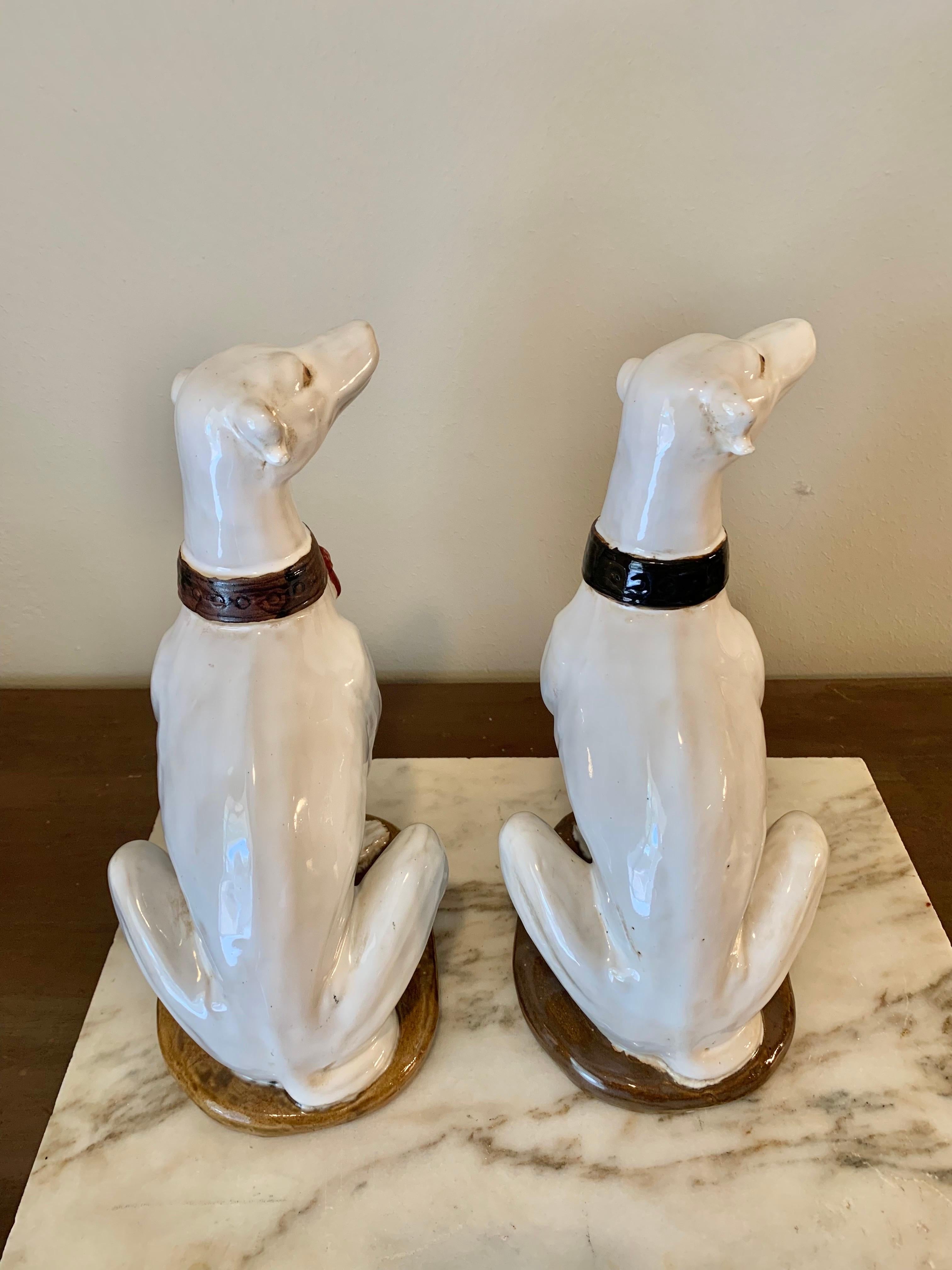 Hand-Crafted Mid 20th Century Italian Ceramic Whippet Sculptures - a Pair For Sale