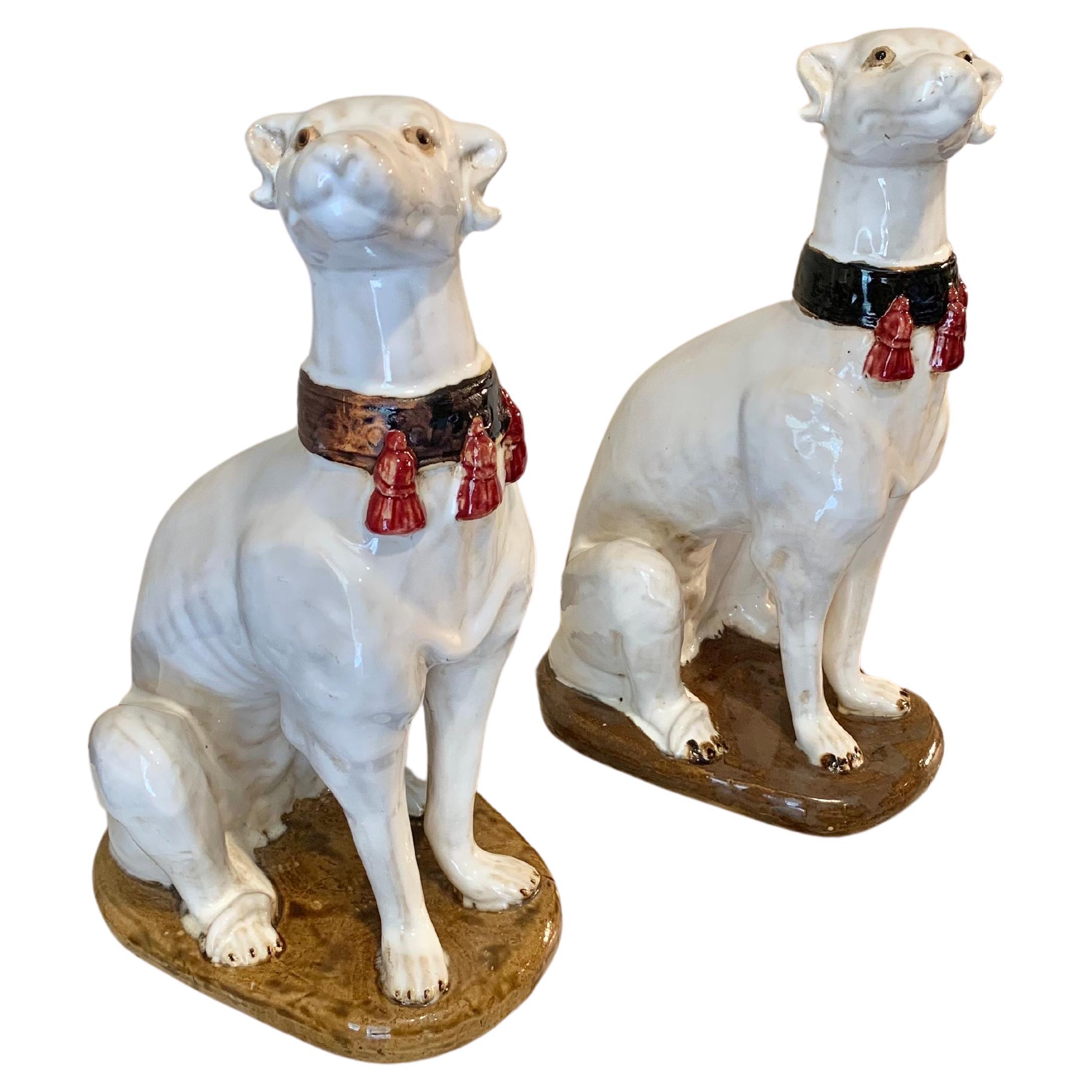 Mid 20th Century Italian Ceramic Whippet Sculptures - a Pair For Sale