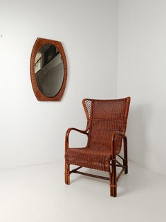 Mid 20th Century Italian Concave Mirror made in Wicker and Black Metal, 60s