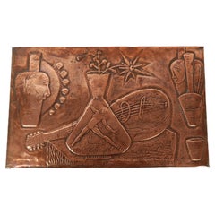 Mid-20th Century Italian Copper Sculpture Panel in Cubist Style, 50s