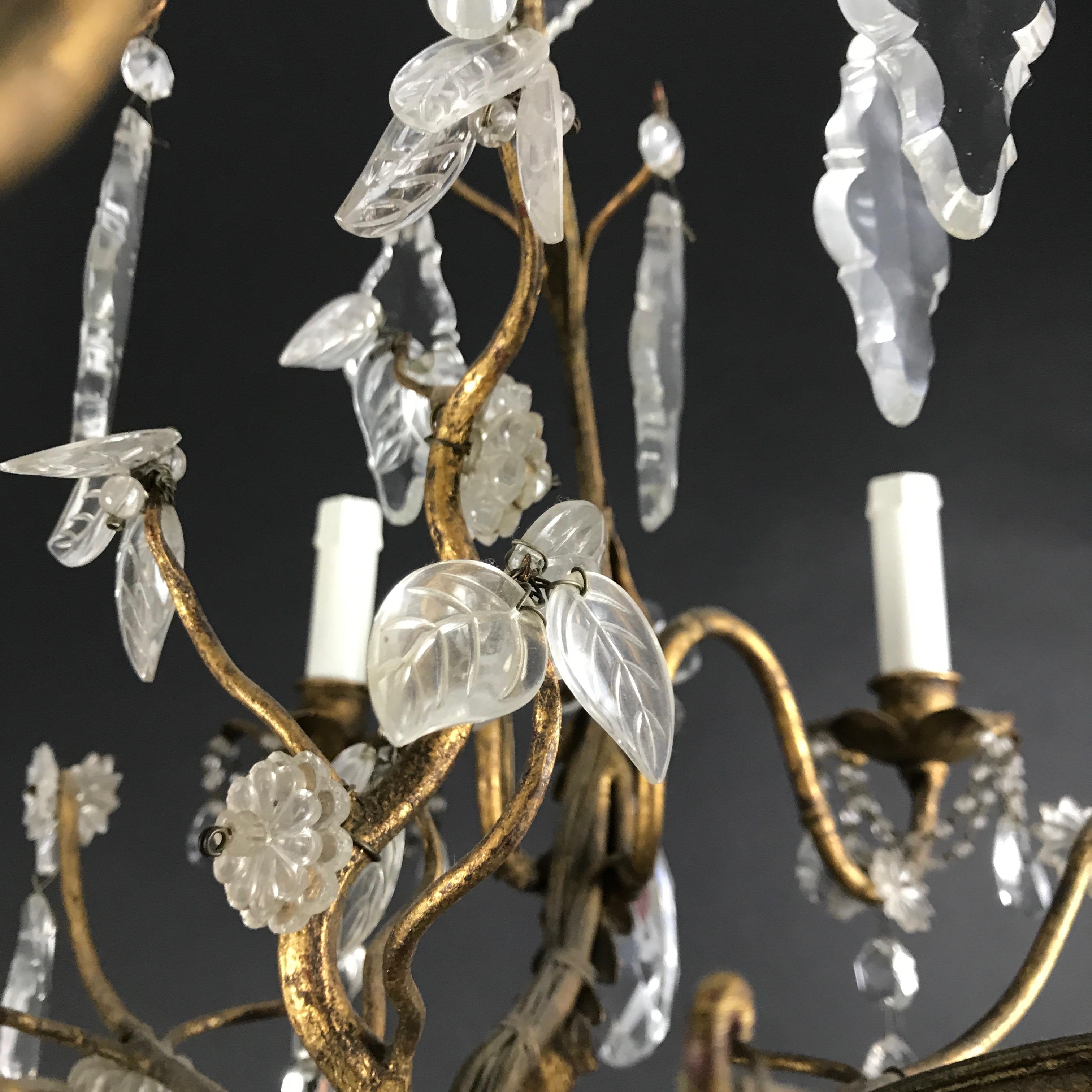Mid-20th Century Italian Crystal Chandelier with Gilt-leaf Iron Cage Frame 3