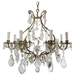 Mid-20th Century Italian Crystal Chandelier with Gilt-leaf Iron Cage Frame