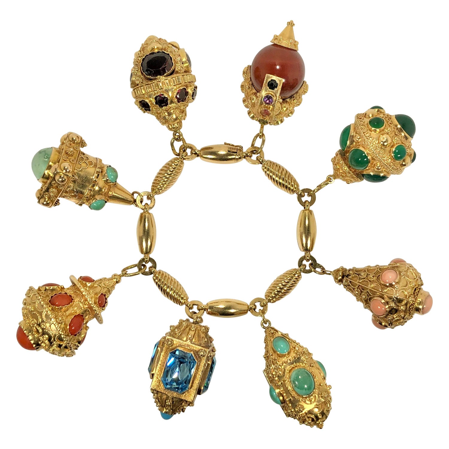 Midcentury Italian Gold Etruscan Revival Charm Bracelet-11