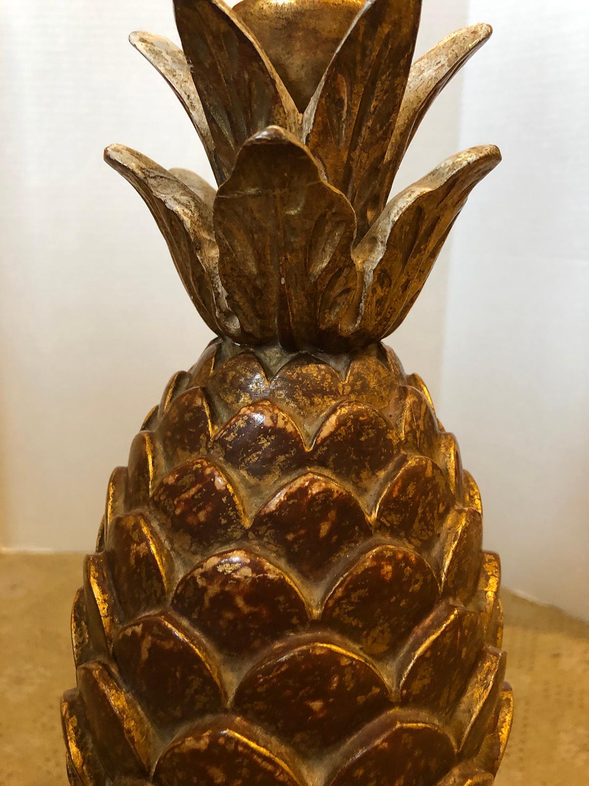 Mid-20th Century Italian Gilded Pineapple Lamp For Sale 3