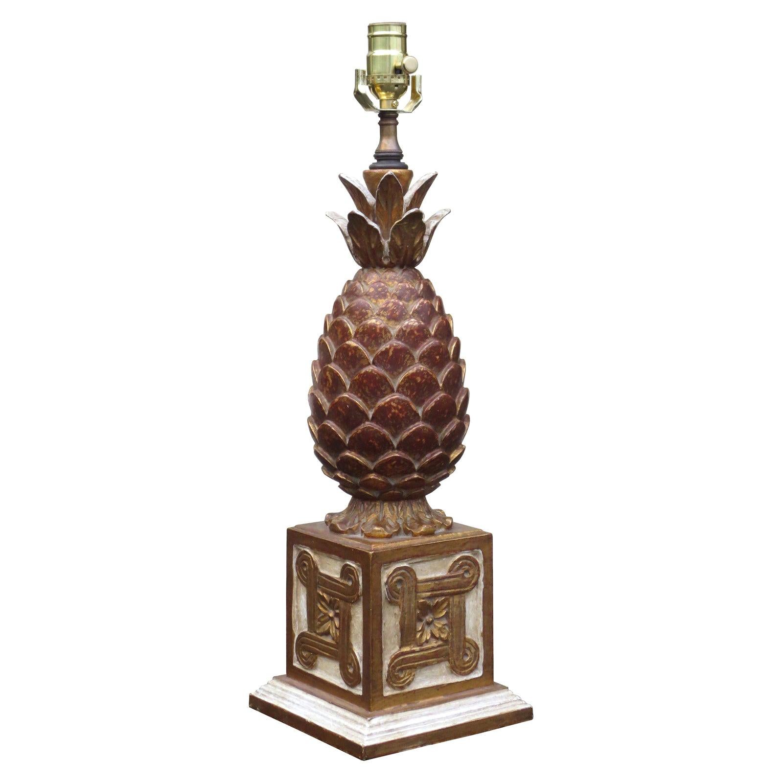 Mid-20th Century Italian Gilded Pineapple Lamp For Sale