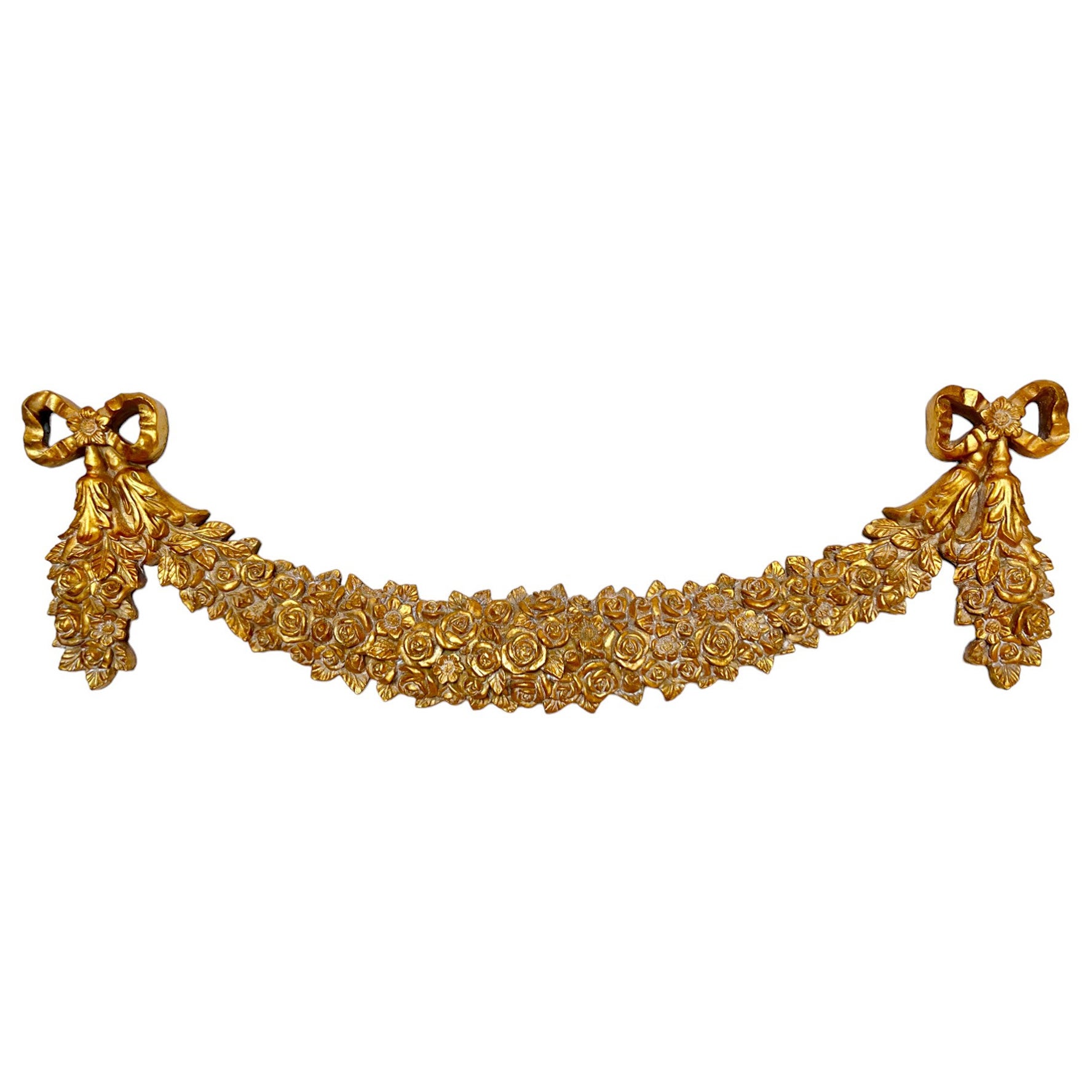 Mid 20th Century Italian Gilt Resin Floral Bows Wall Swag