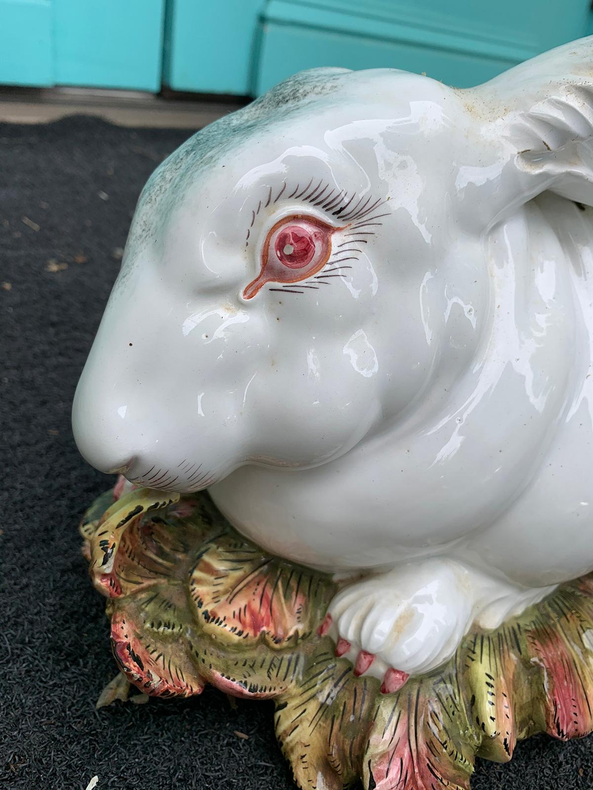 Mid-20th Century Italian Glazed Porcelain Bunny Cachepot or Planter, Marked 8