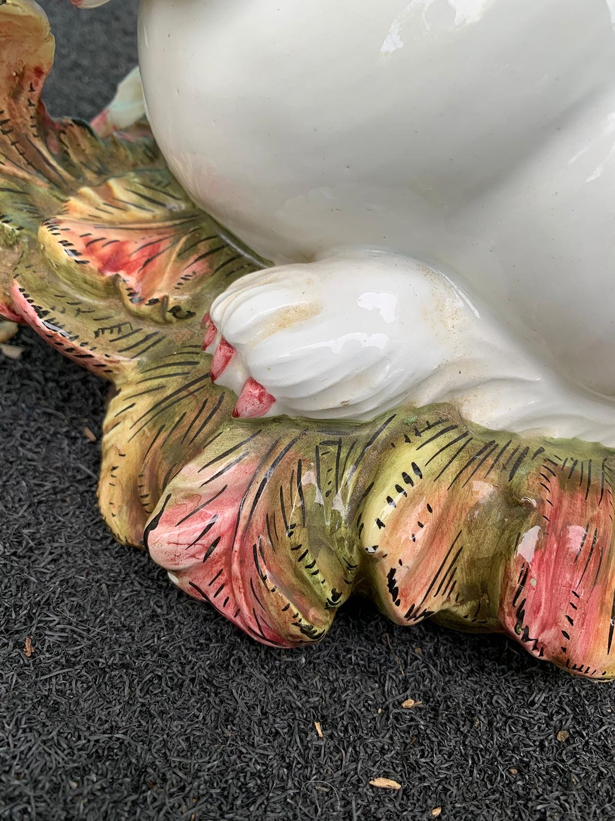 Mid-20th Century Italian Glazed Porcelain Bunny Cachepot or Planter, Marked 9