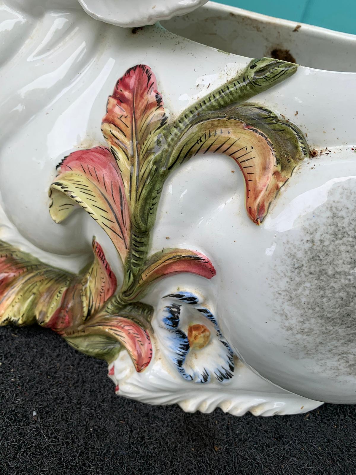 Mid-20th Century Italian Glazed Porcelain Bunny Cachepot or Planter, Marked 10