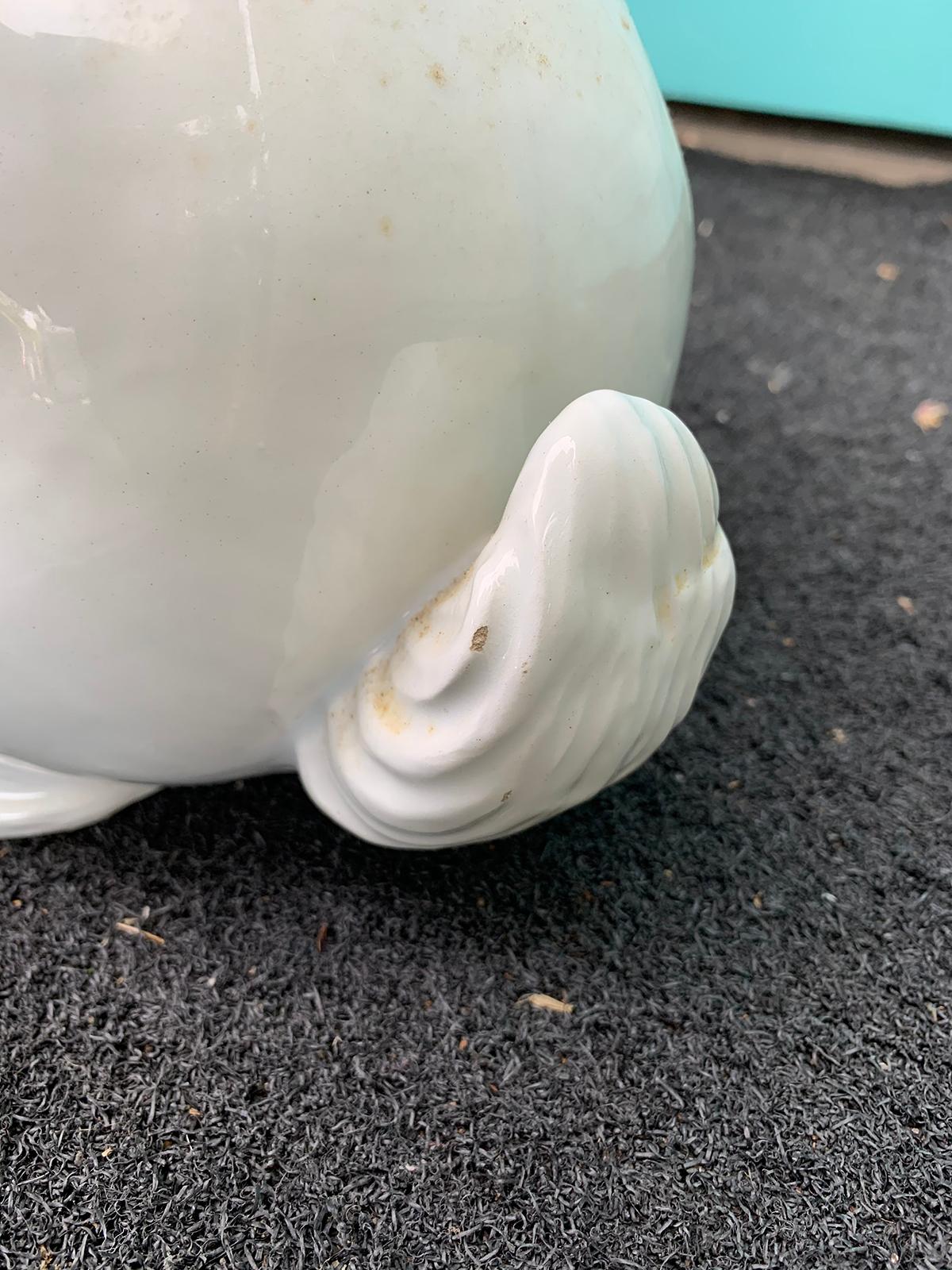 Mid-20th Century Italian Glazed Porcelain Bunny Cachepot or Planter, Marked 11