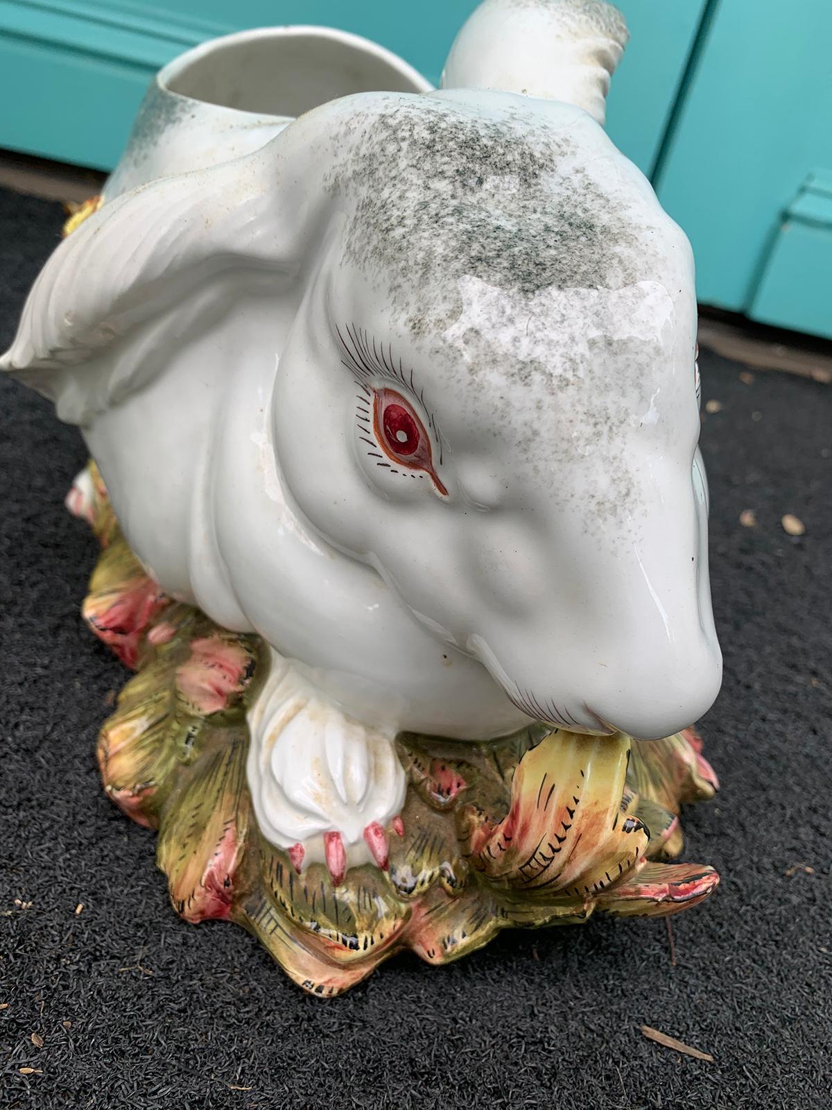 Mid-20th Century Italian Glazed Porcelain Bunny Cachepot or Planter, Marked 13