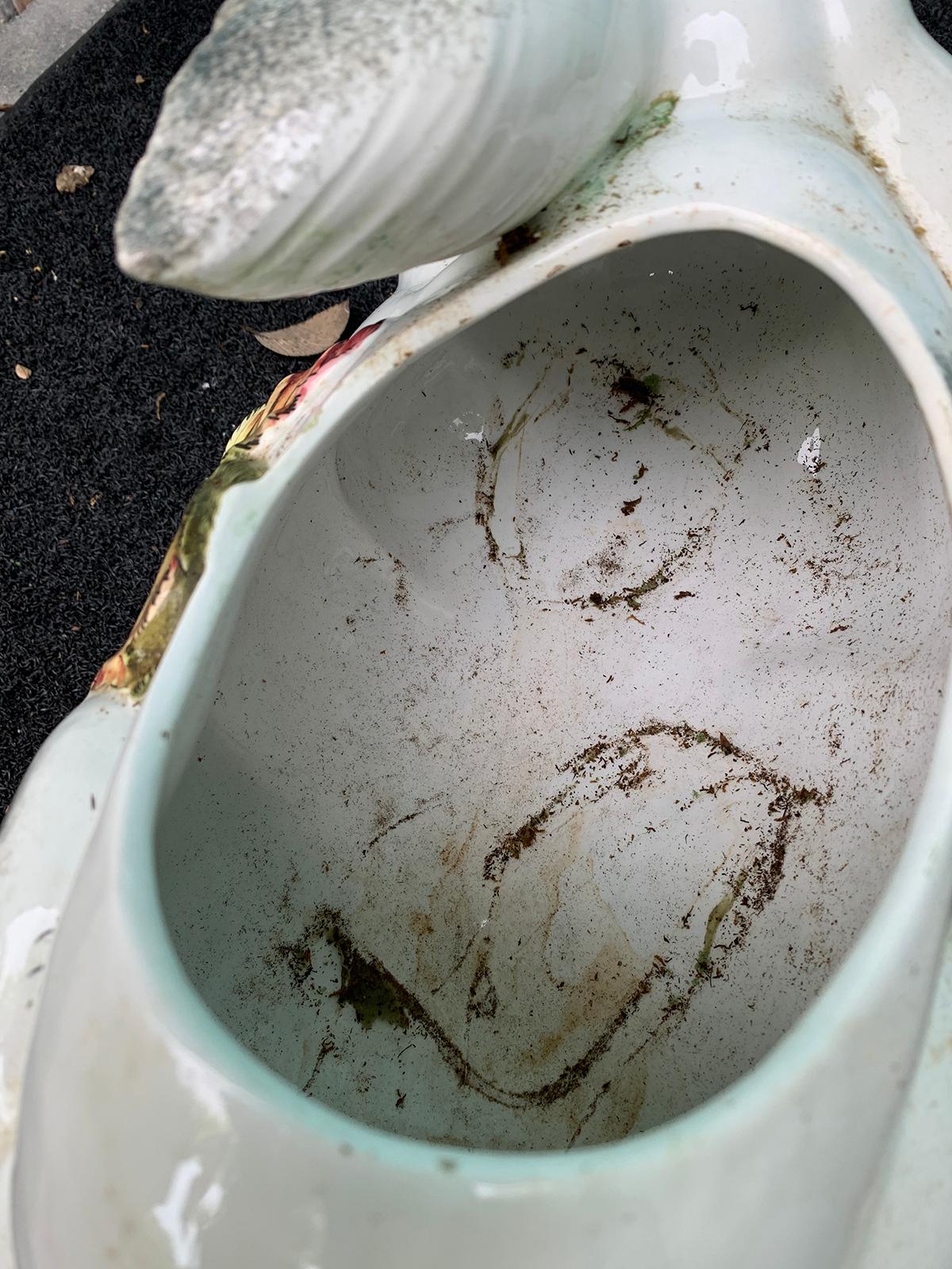 Mid-20th Century Italian Glazed Porcelain Bunny Cachepot or Planter, Marked 14
