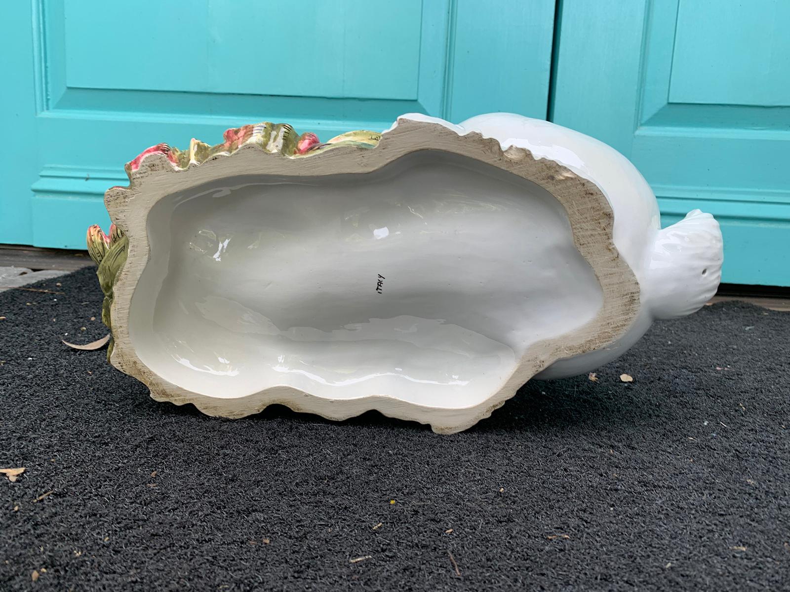 Mid-20th Century Italian Glazed Porcelain Bunny Cachepot or Planter, Marked 15