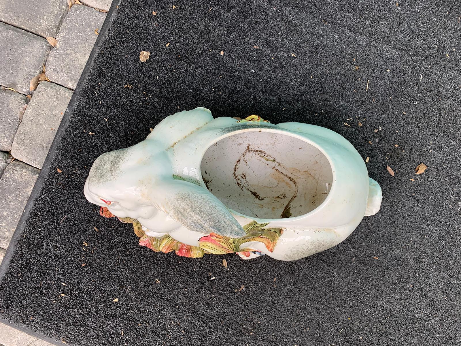 Mid-20th Century Italian Glazed Porcelain Bunny Cachepot or Planter, Marked 2