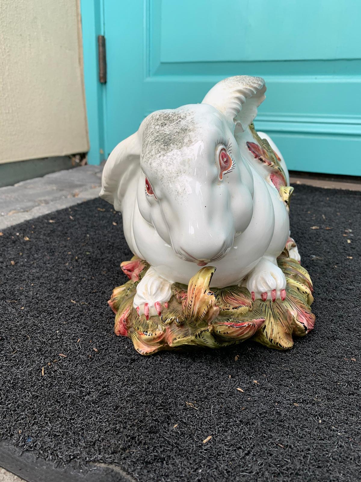 Mid-20th Century Italian Glazed Porcelain Bunny Cachepot or Planter, Marked 5