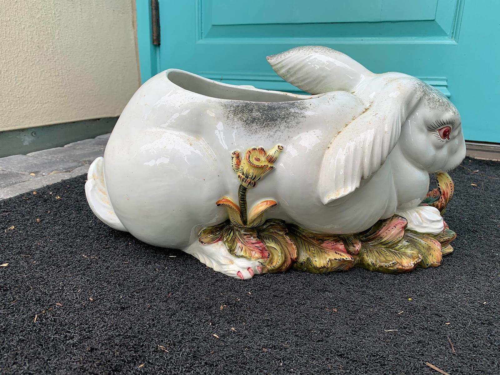 Mid-20th Century Italian Glazed Porcelain Bunny Cachepot or Planter, Marked 6