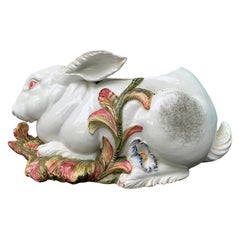 Mid-20th Century Italian Glazed Porcelain Bunny Cachepot or Planter, Marked
