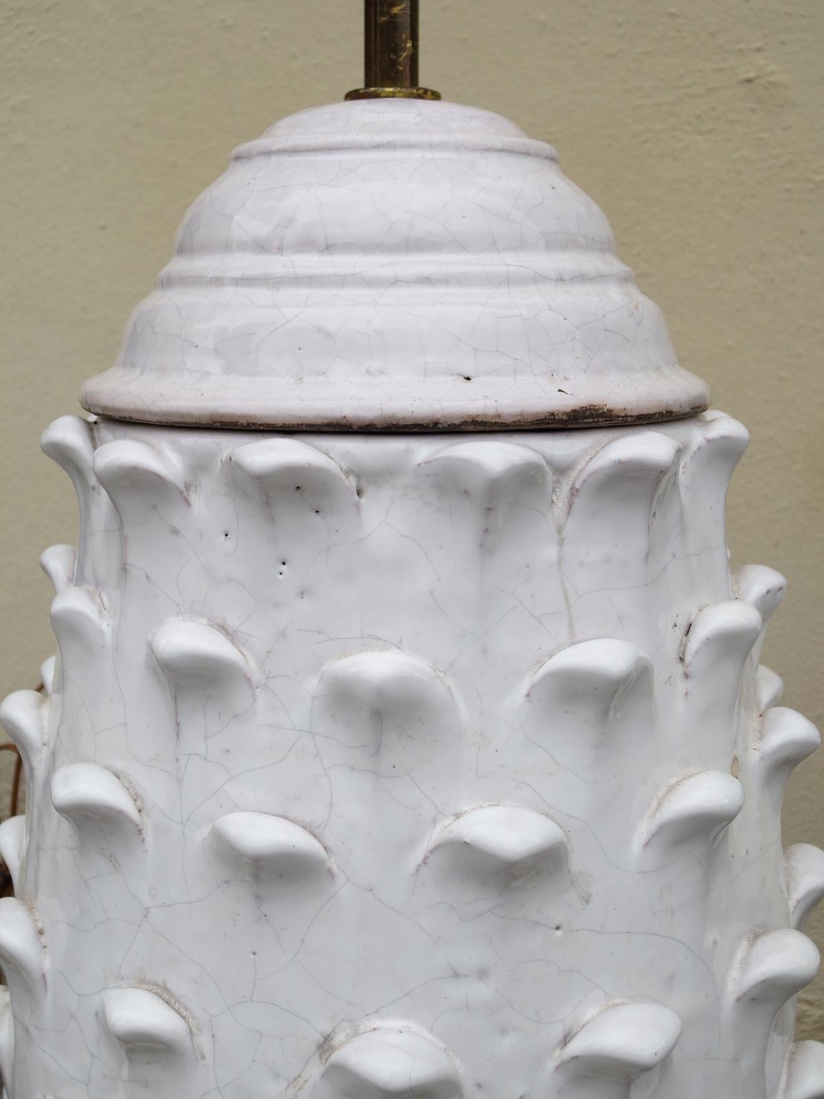 Mid-20th century Italian glazed pottery artichoke lamp
new wiring.