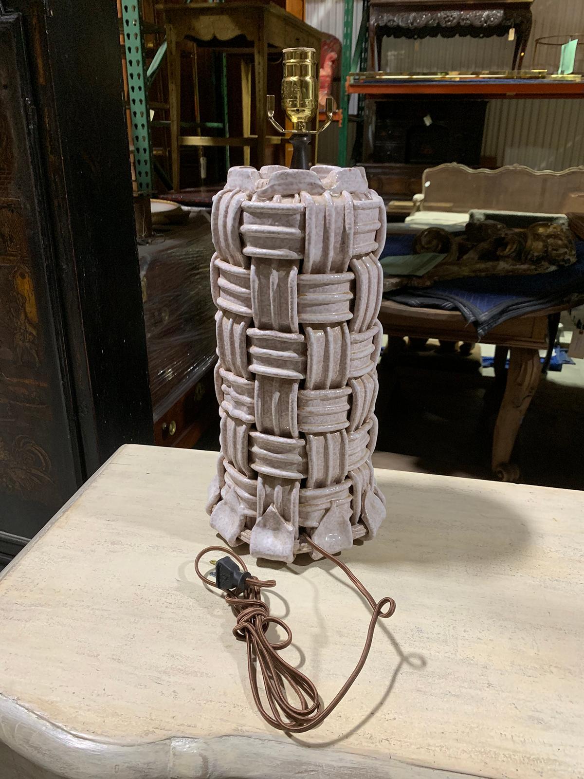 Mid-20th Century Italian Glazed Pottery Lamp with Ribbon Motif 7