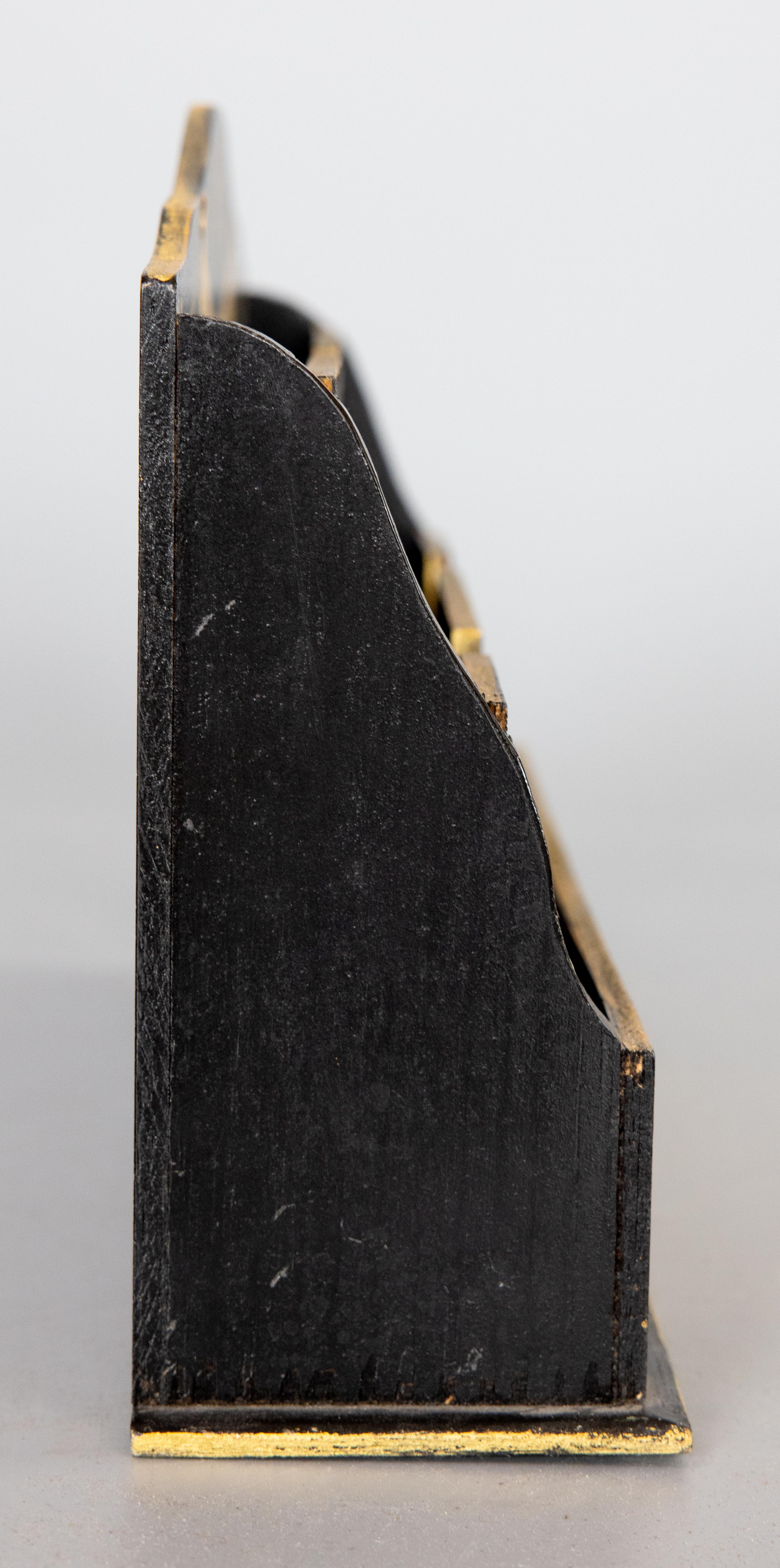 Neoclassical Mid-20th Century Italian Gold & Black Lacquered Wood Letter Holder