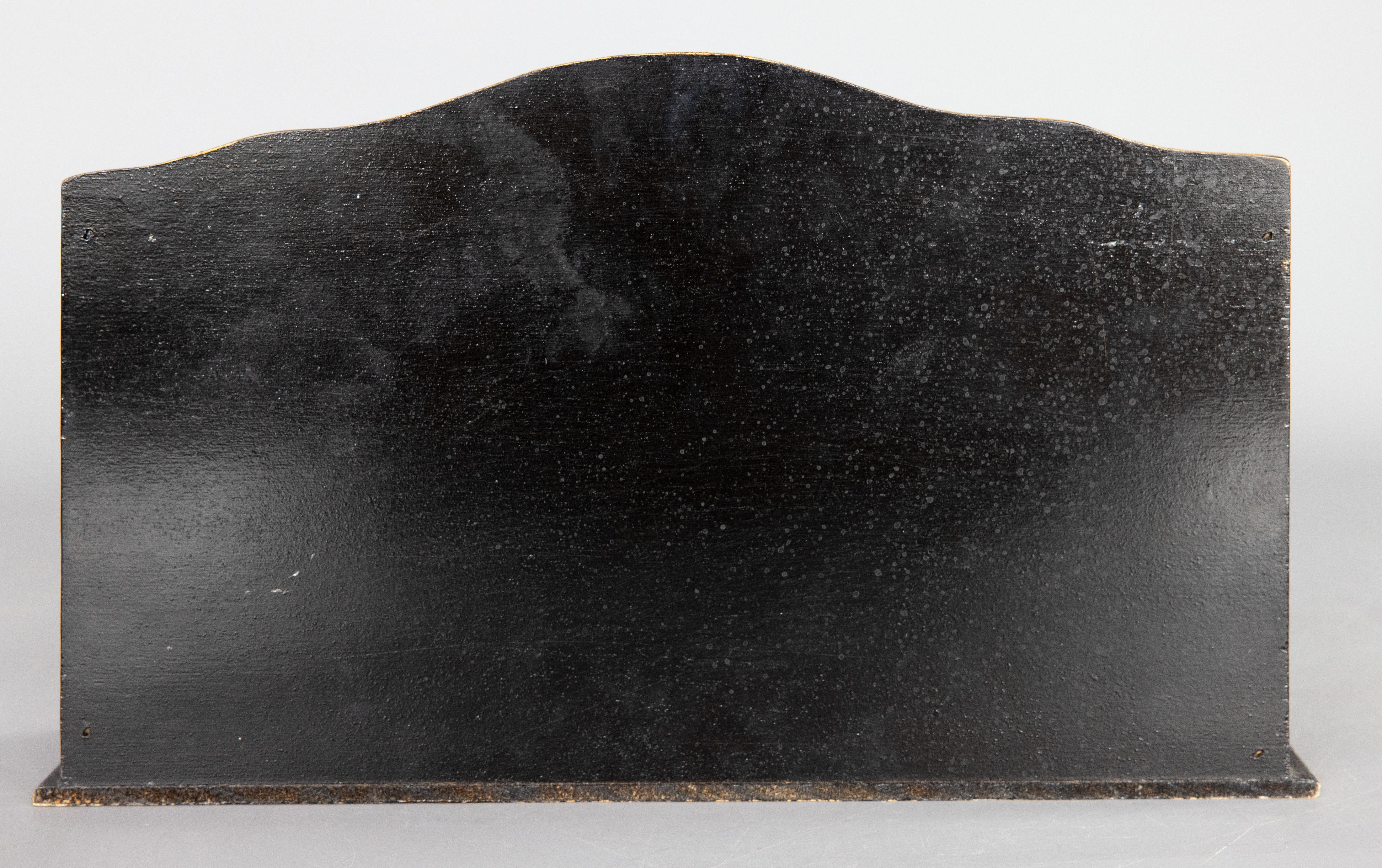 Hand-Painted Mid-20th Century Italian Gold & Black Lacquered Wood Letter Holder
