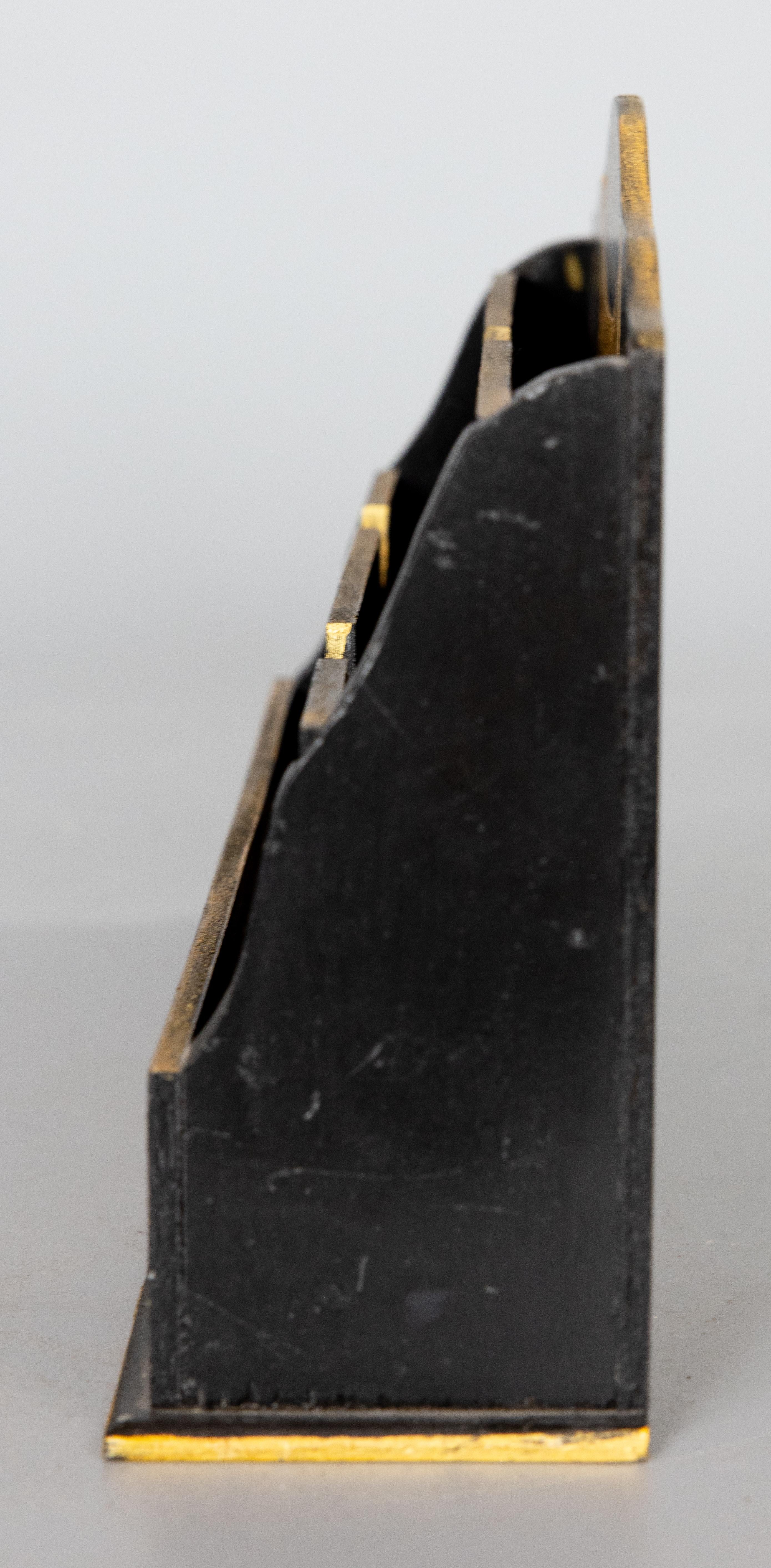Mid-20th Century Italian Gold & Black Lacquered Wood Letter Holder In Good Condition In Pearland, TX