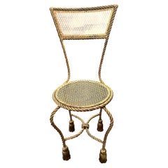 Mid-20th Century Italian Gold Gilt Rope & Tassel Vanity Chair