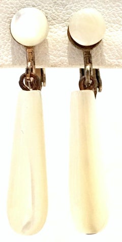 Mid-20th Century Italian Gold & Mother Of Pearl Tear Drop Earrings